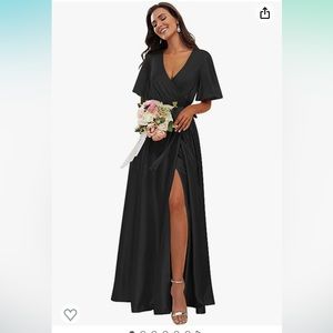 Black satin bridesmaid dress. Size 4